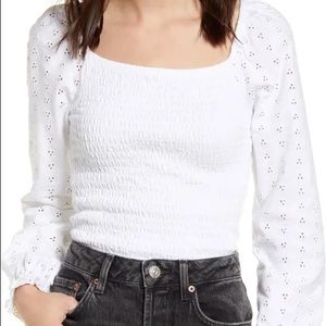 Bp smocked embroidered top